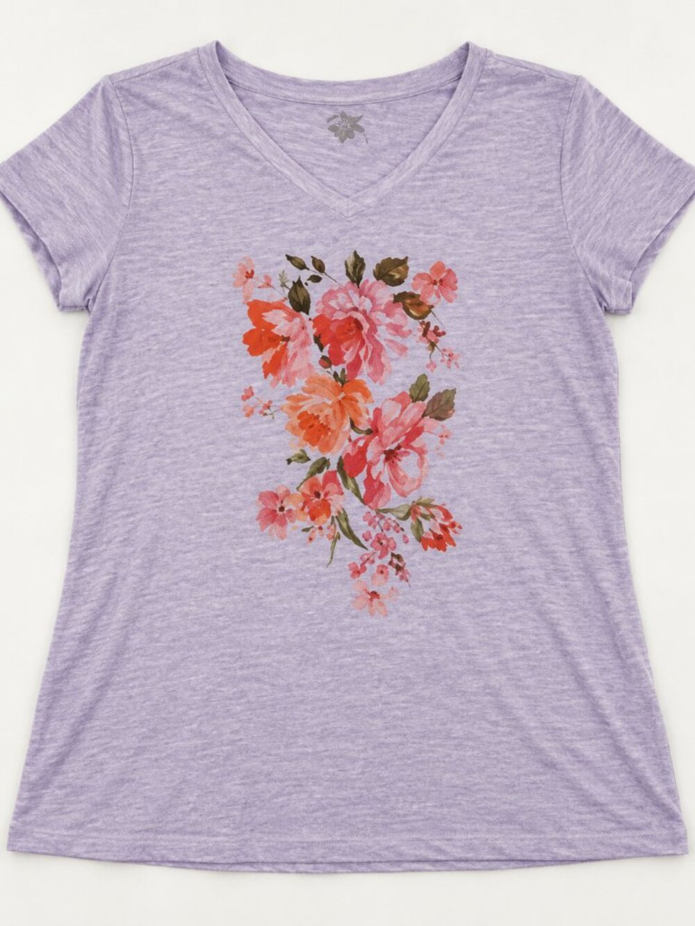 Lane Bryant 22/24 Lavender Floral Graphic V Neck Tee Plus Size